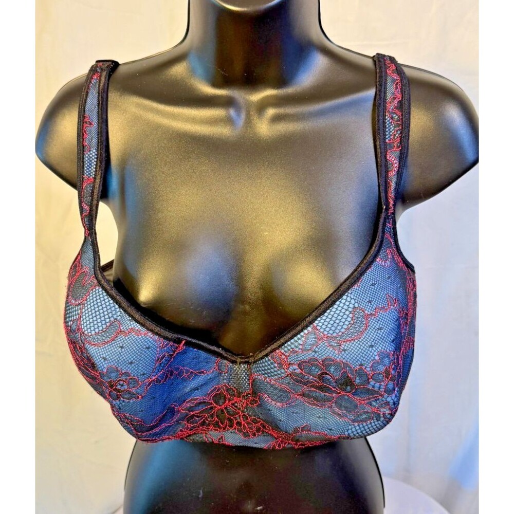Cacique Women's Plus Size 42DDD Bra 42F Blue Pink Lace Underwire Supportive Boho